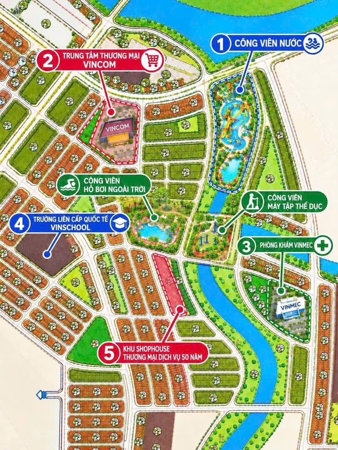 Vinhomes King Park Bắc Ninh - Vị trí các tiện ích nội khu dự kiến. Ảnh minh họa trong tài liệu bán hàng.